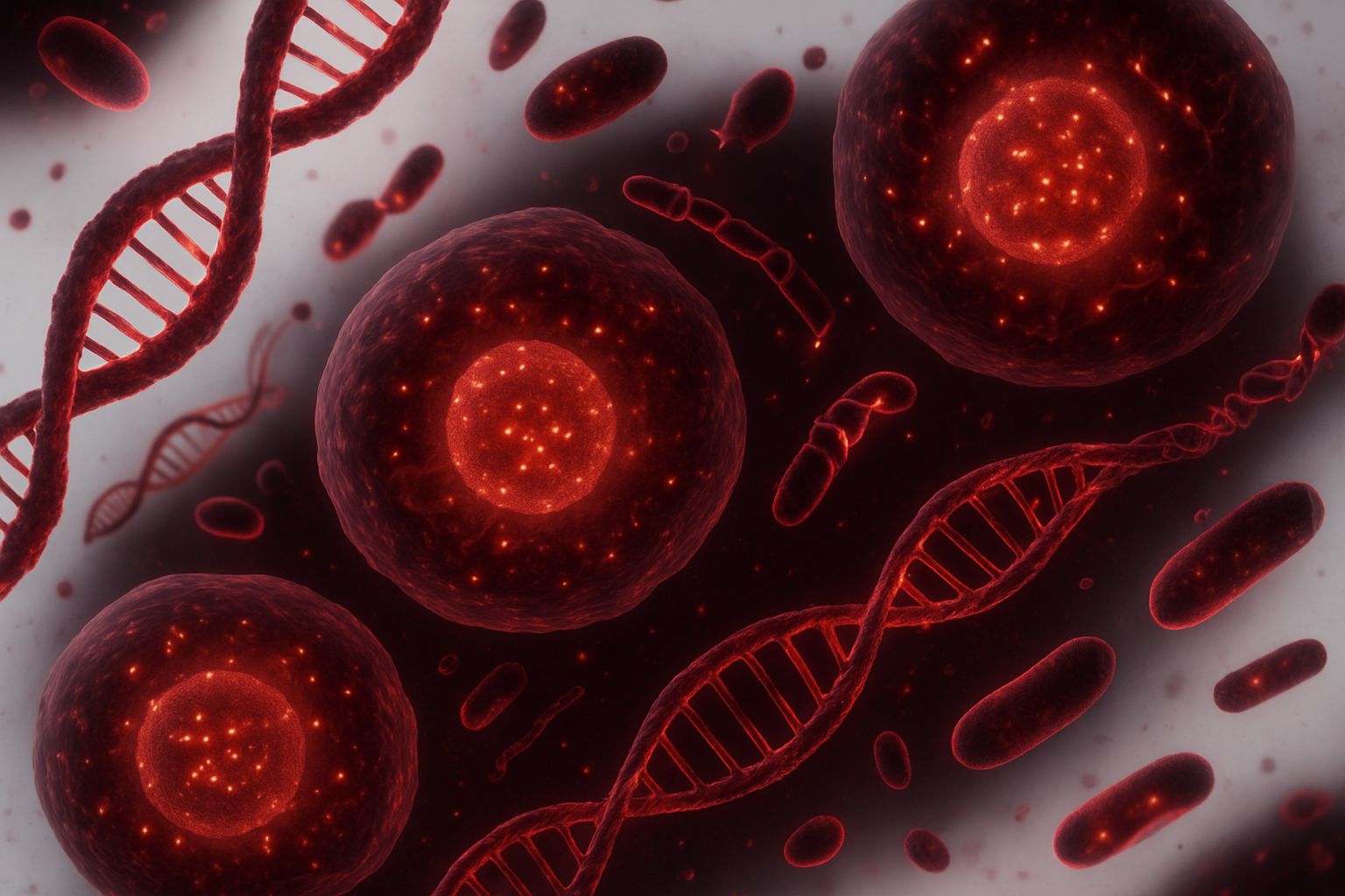 illuminate beyond the visible range, shift to far-red and near-infrared bioluminescent imaging, cells, genes, DNA, no text, white background